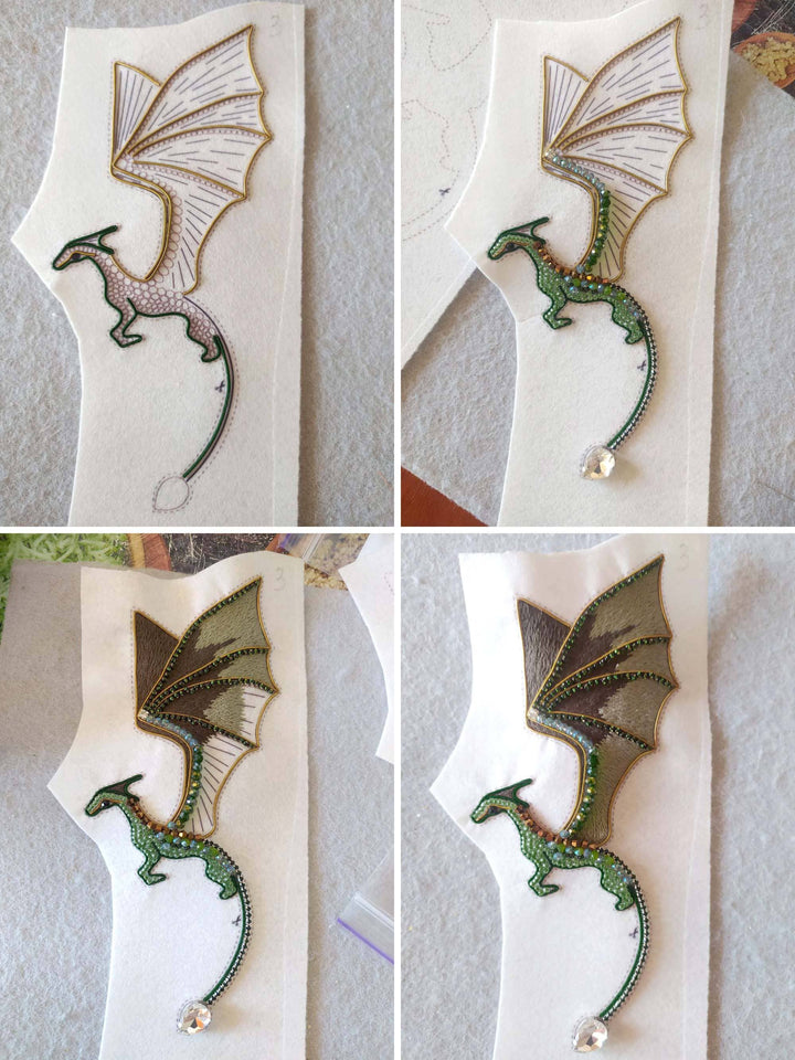 Green Dragon Beaded Brooch Kit: DIY Embroidery Jewelry