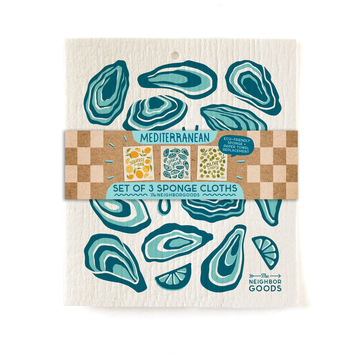 MEDITERRANEAN (Oyster, Lemon, Olives) Sponge Cloth Set of 3