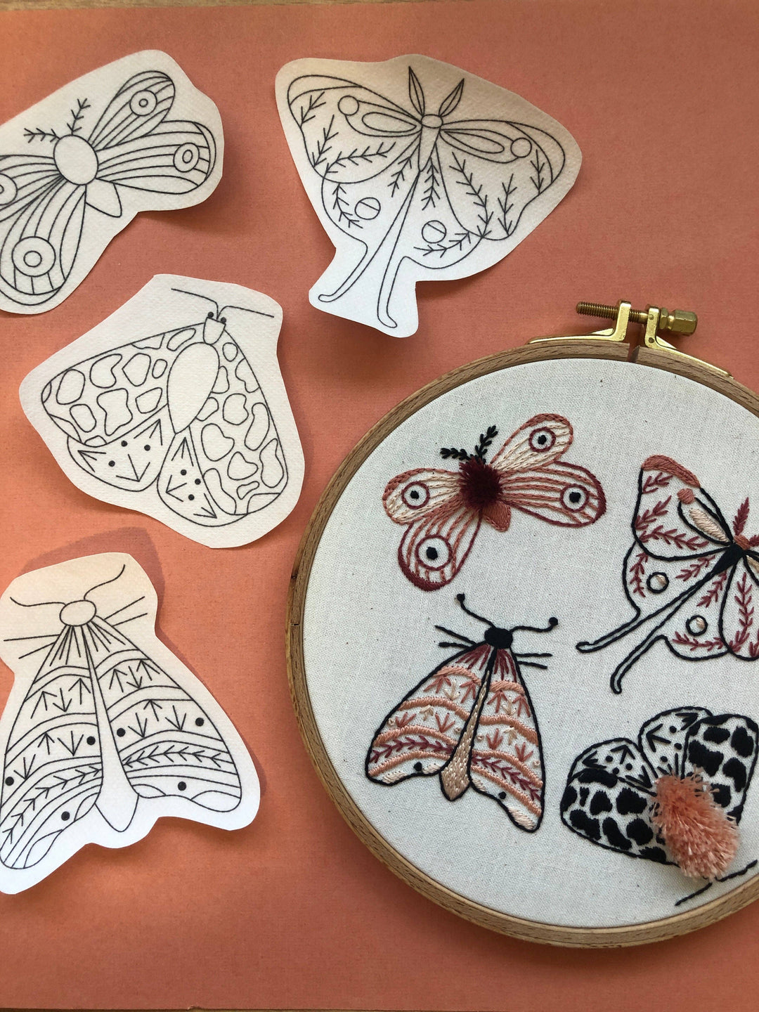 Moths - Bug Hand Embroidery - Peel Stick & Stitch Patterns