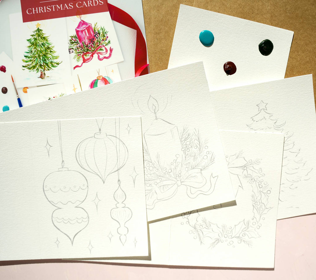 DIY Christmas Card Watercolor Kit with Paint Dot & Brush