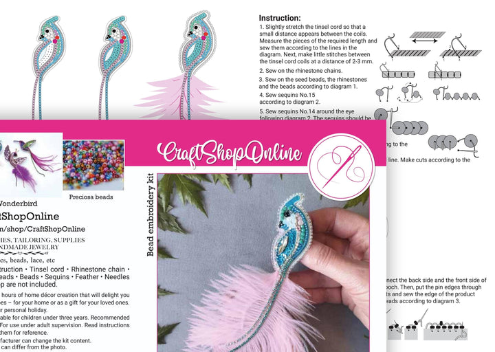 Set of 3 Fantasy Bird Beaded Brooch Embroidery Kits