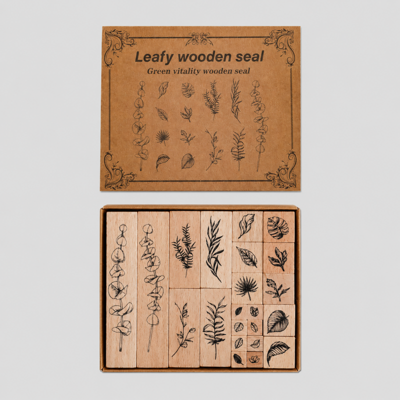 Vintage Botanical Wooden Rubber Stamp Set
