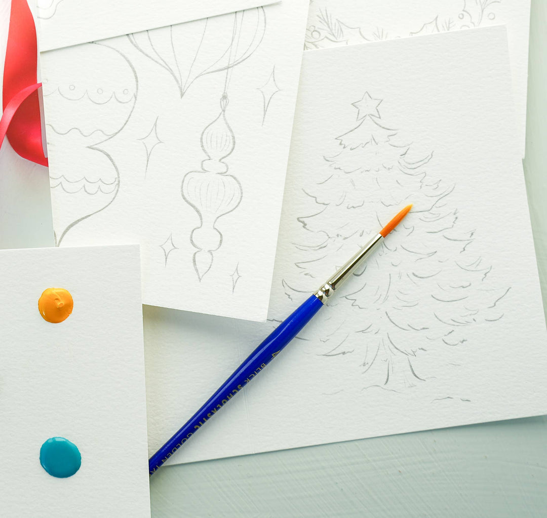 DIY Christmas Card Watercolor Kit with Paint Dot & Brush