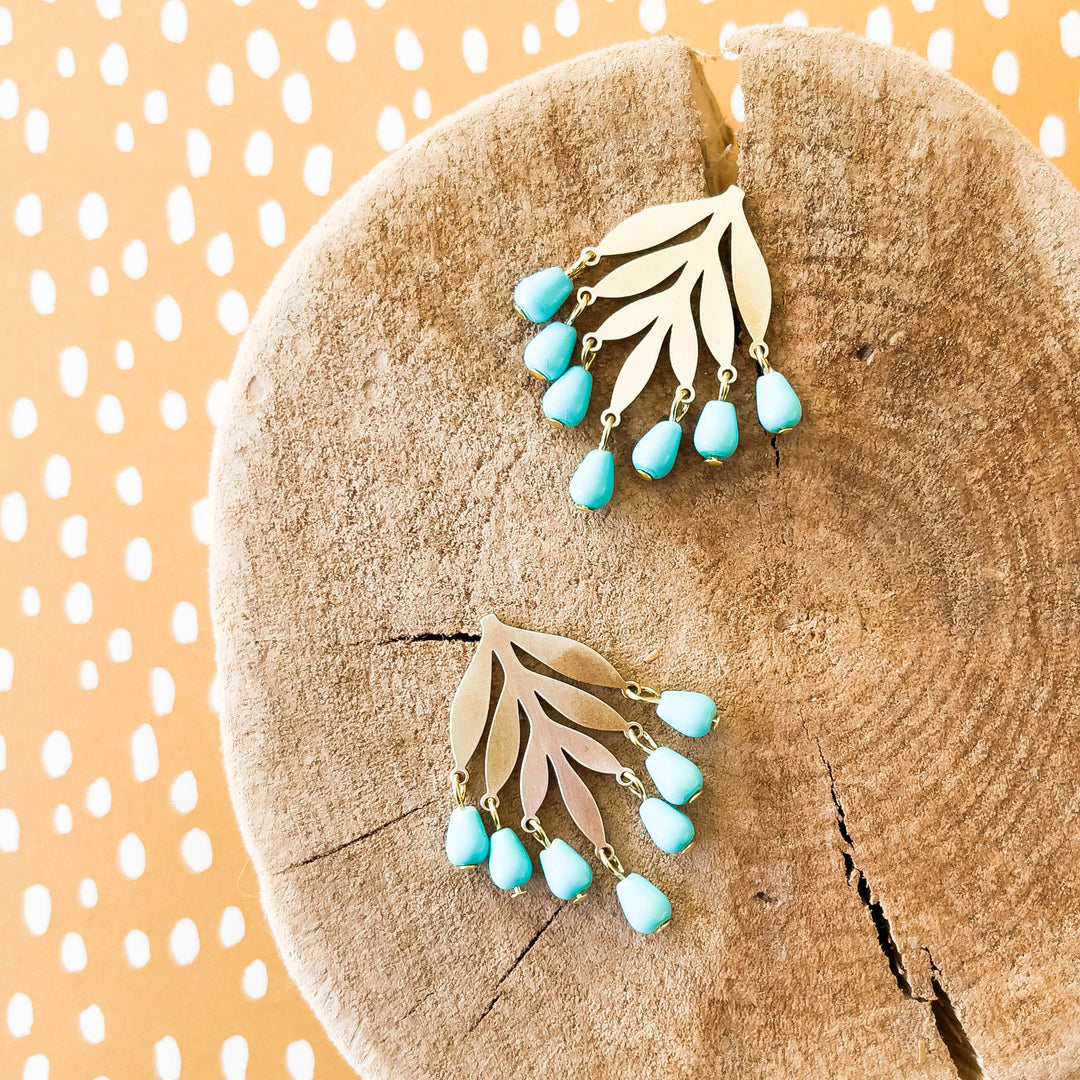 Turquoise Beaded Botanical Chandelier Studs