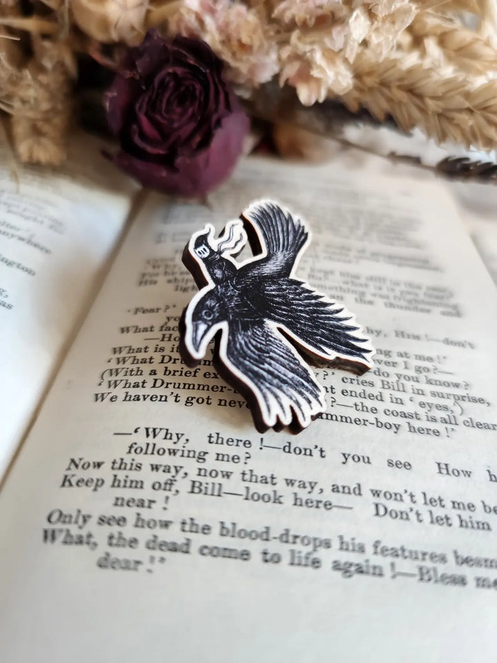 Crow Rider Wooden Pin Badge