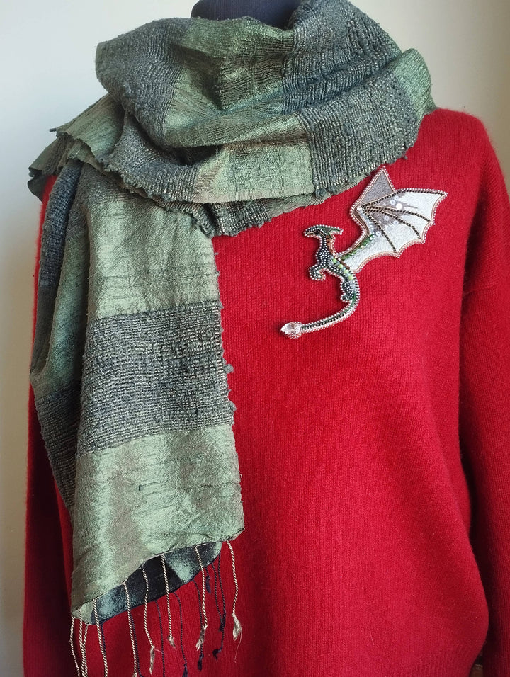 Green Dragon Beaded Brooch Kit: DIY Embroidery Jewelry