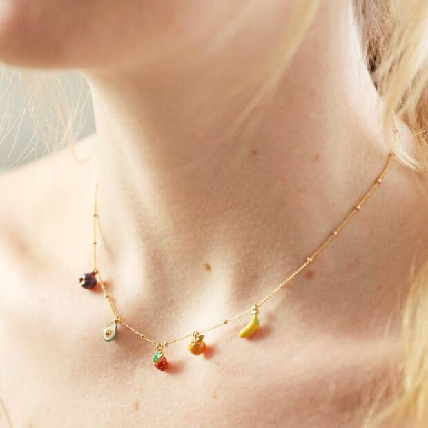 Enamel Fruit Charm Necklace in Gold
