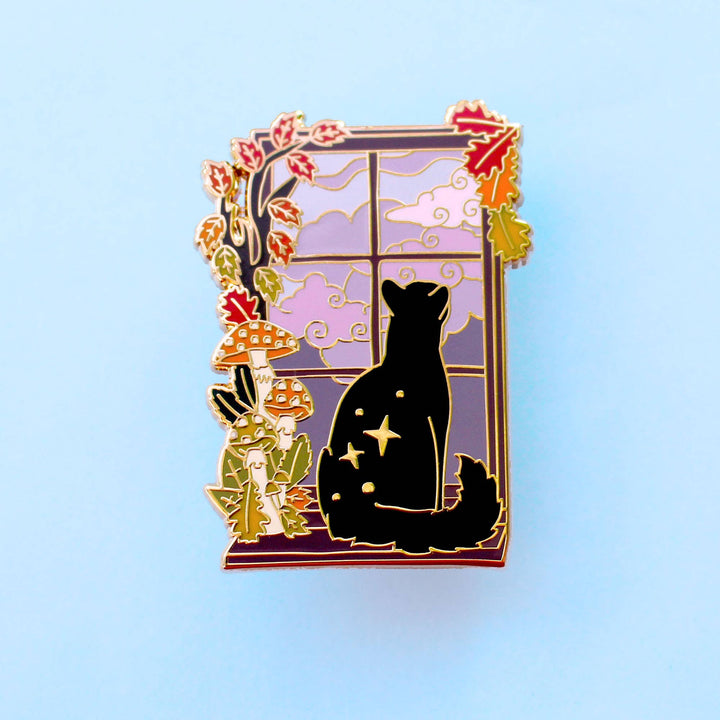 Autumn Window Cat Enamel Pin