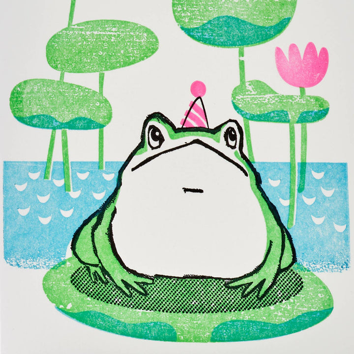 Frog on Water Lilly Pad Birthday A2 Card