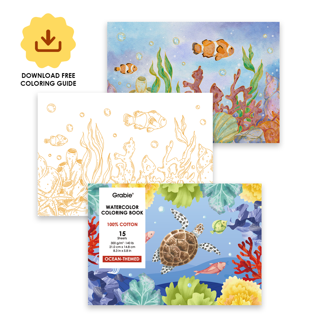 15 Sheets 140LB Ocean-Themed Watercolor Coloring Book
