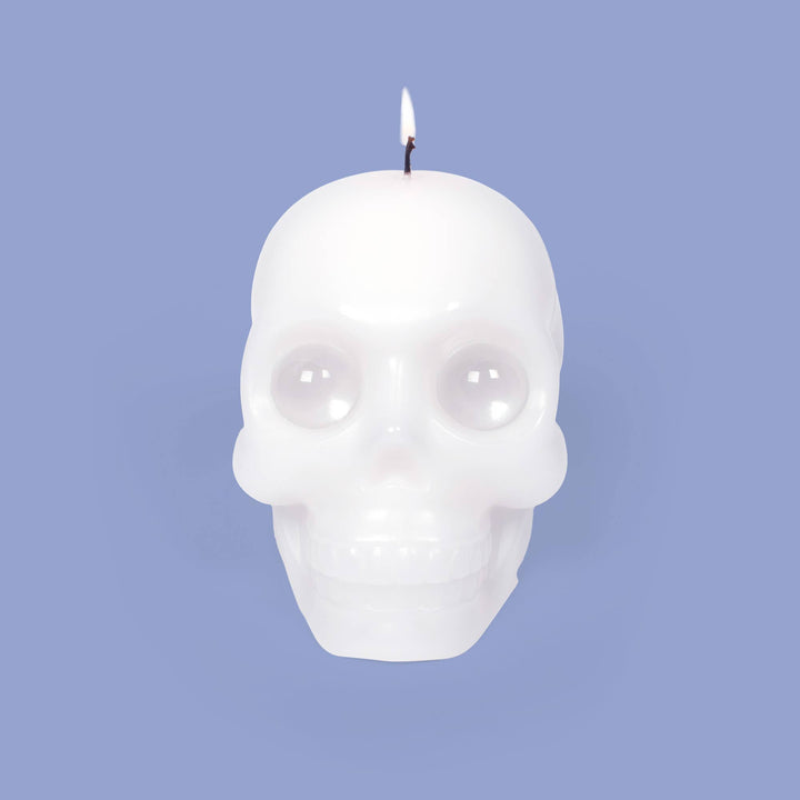 Skull Candle With Crystal Eyeballs White