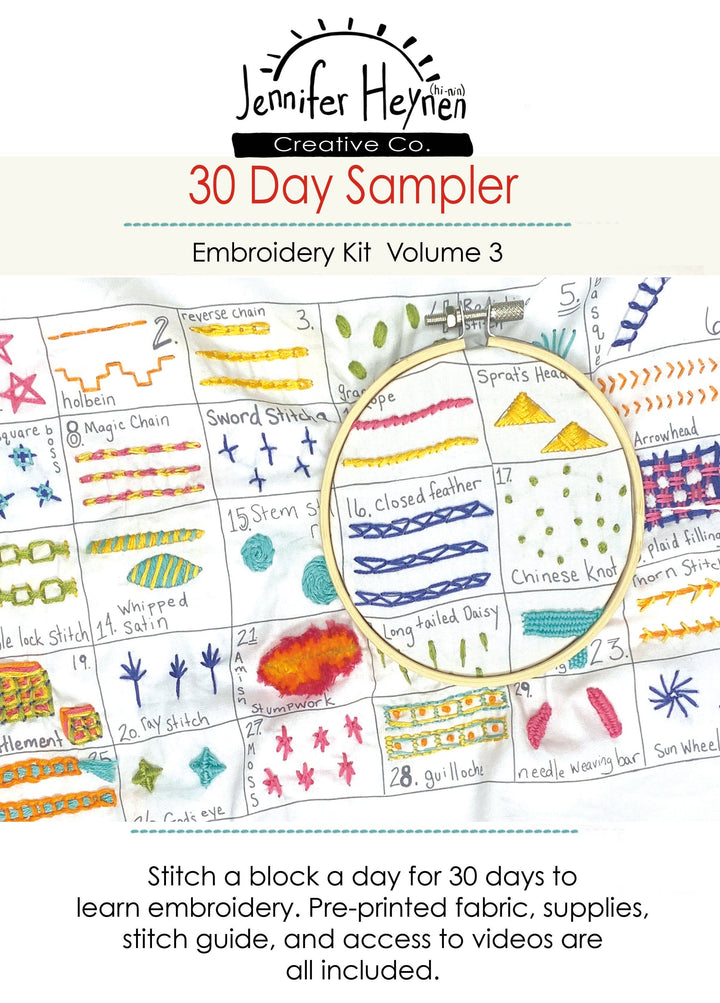 30 Day Sampler Embroidery Kit with Videos - Volume 3