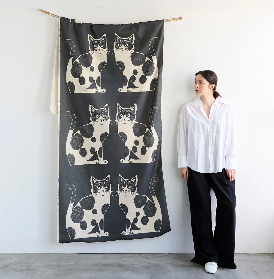 Echino Nekonoe TWO CAT Cotton/Linen Panel - Gray