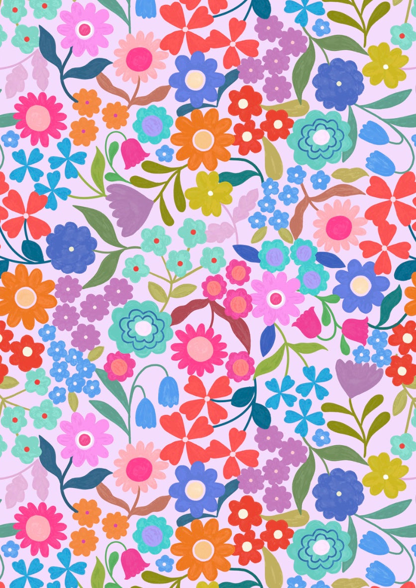 Patchwork Joy by the 1/4 Yard - Joyful Flowers Lilac