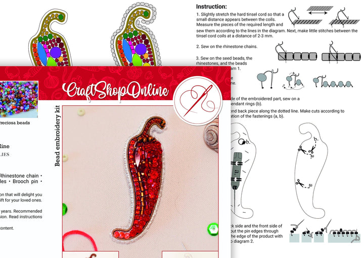 Set of 5 Vegetable Brooch Bead Embroidery Kits