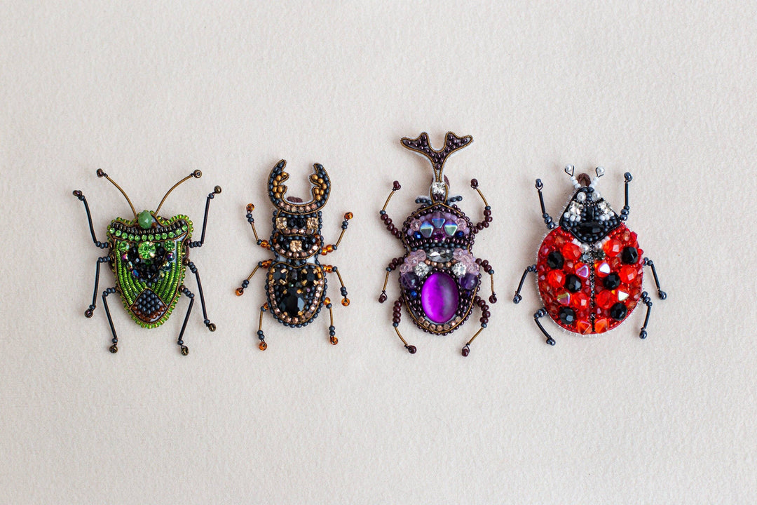 Set of 4 Bead Embroidery Kit: DIY Insect Brooches