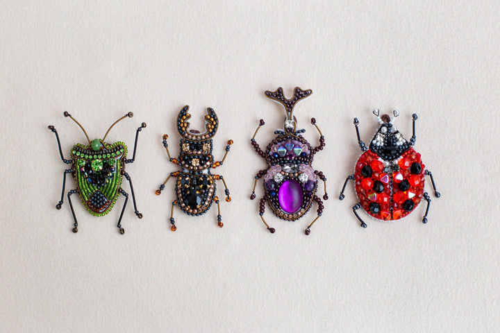 Set of 4 Bead Embroidery Kit: DIY Insect Brooches