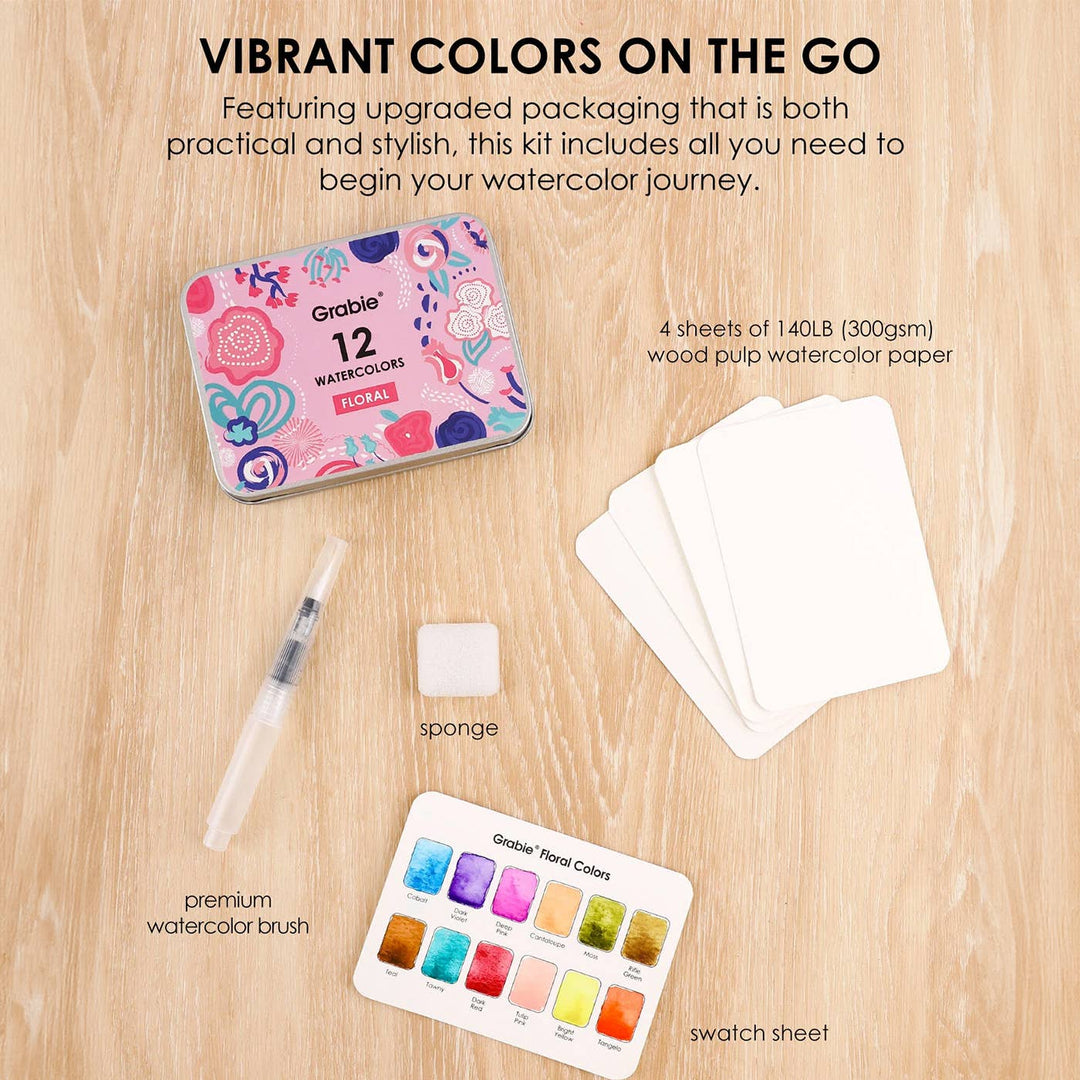Watercolor Pocket Set Of 12 With Brush - Floral Colors