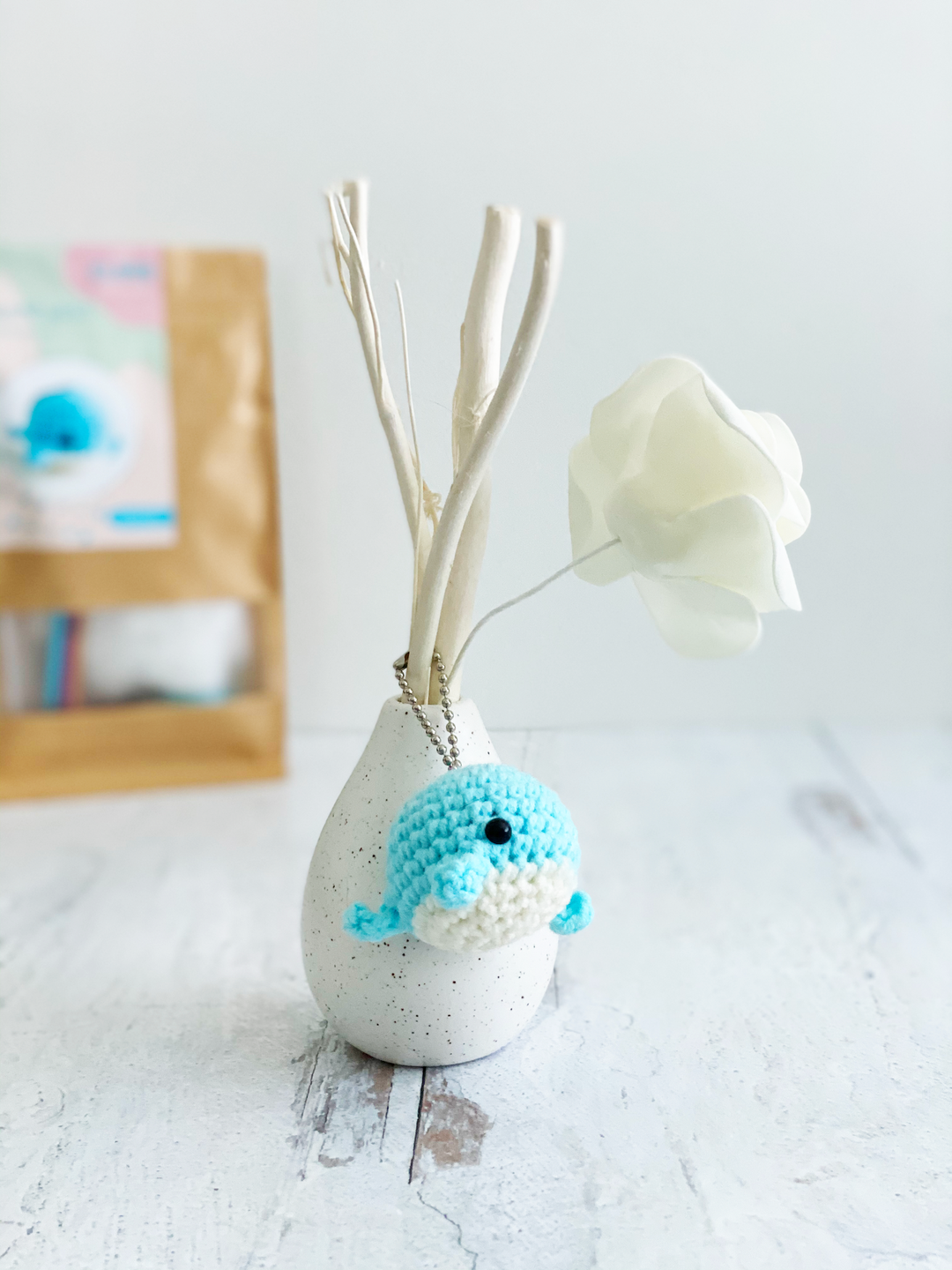 Blushing Whale Keychain - DIY Crochet Kit (Sky Blue)