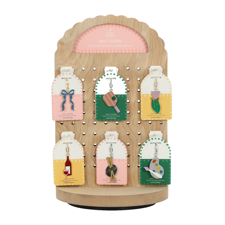 Enamel Bag Charm Bundle - Includes 4 of each style (48 pieces total) + wood display