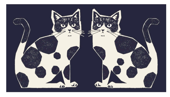 Echino Nekonoe TWO CAT Cotton/Linen Panel - Navy