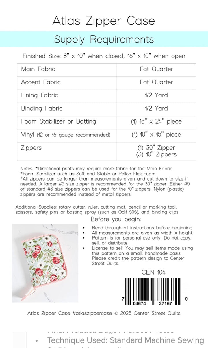 Atlas Zipper Case Pattern