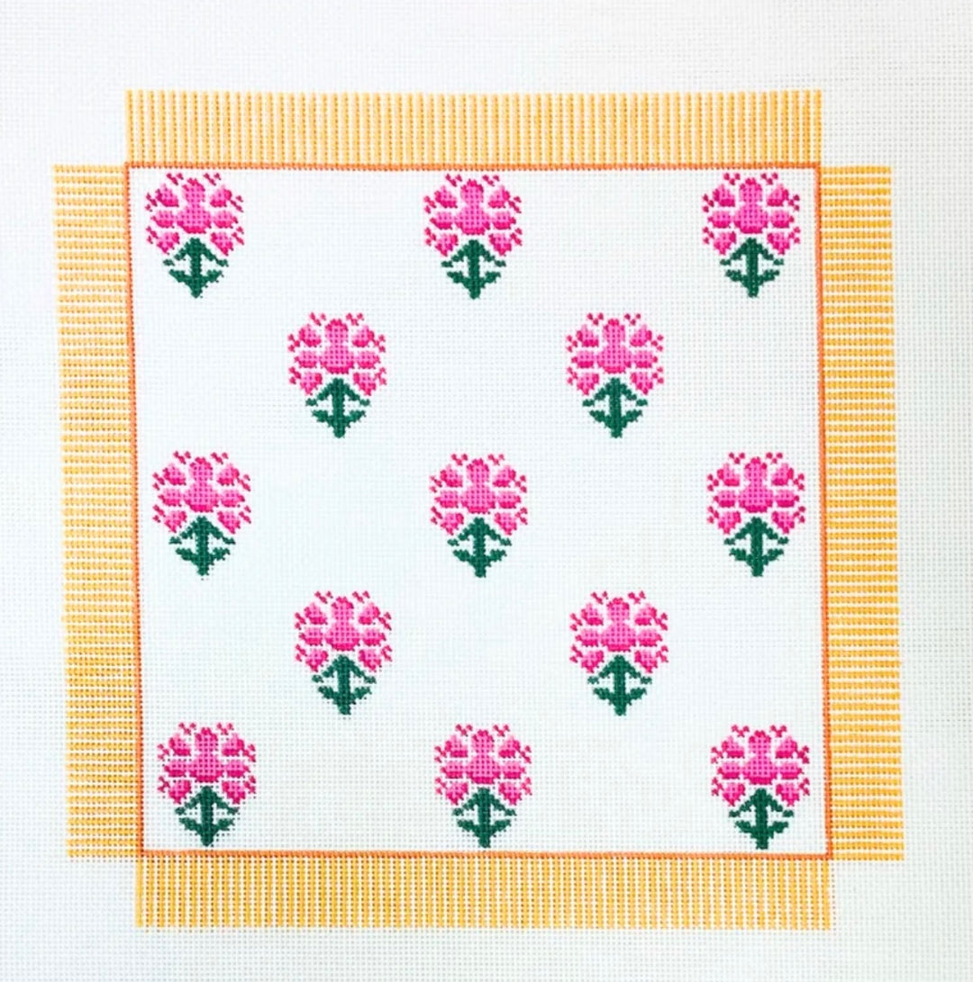 Block Print Pink w/Yellow Stripe Needlepoint Canvas