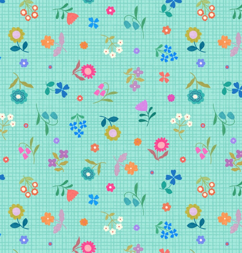 Patchwork Joy by the 1/4 Yard - Flower Grid Aqua