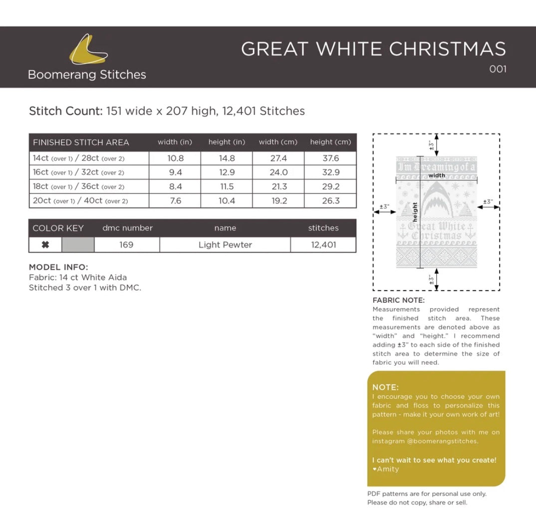 Great White Christmas Cross Stitch Pattern