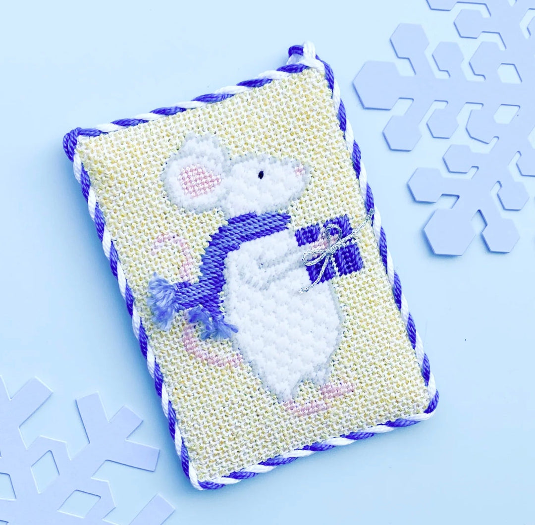 Mouse w/Blue Present Needlepoint Canvas