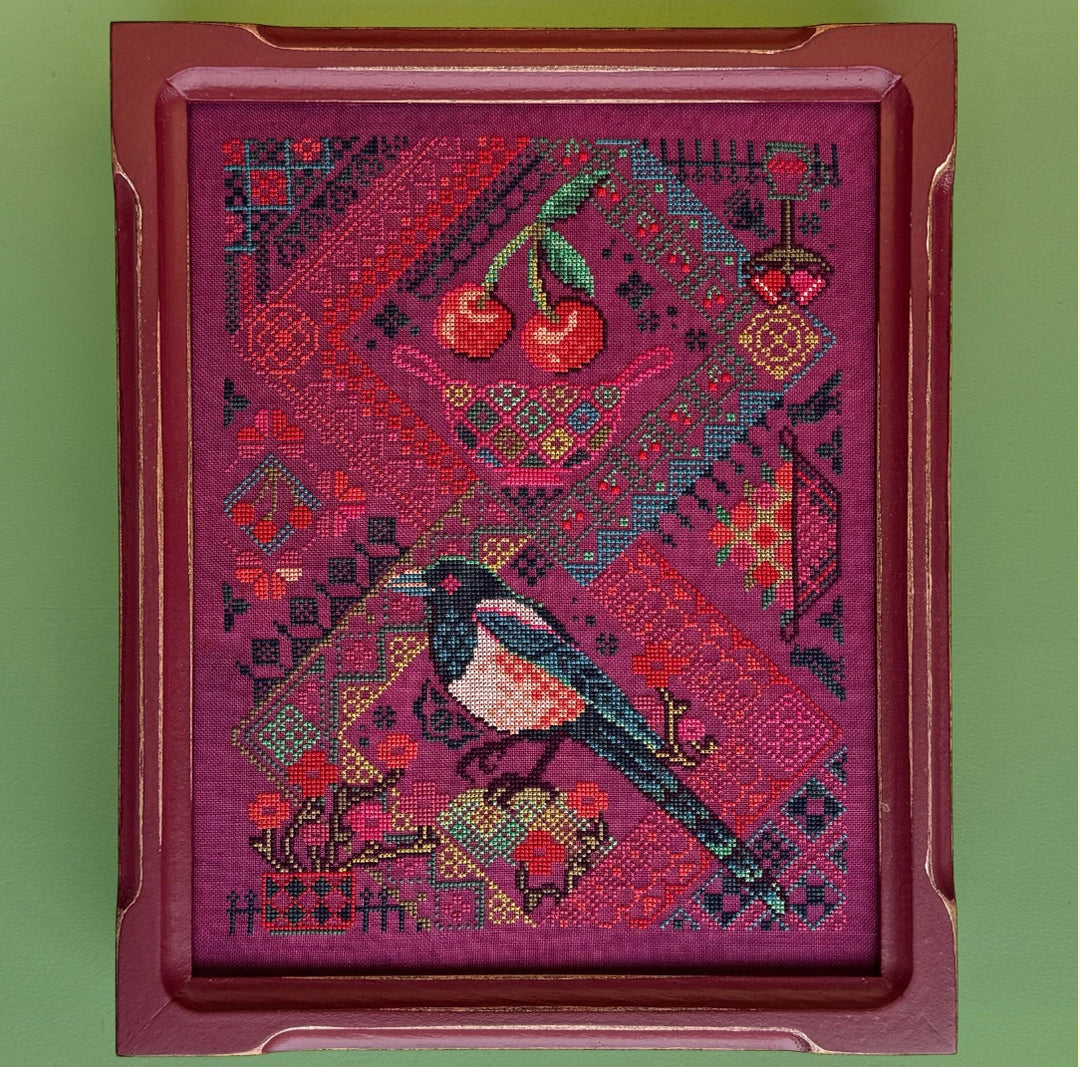 Cherry Magpie Cross Stitch Pattern