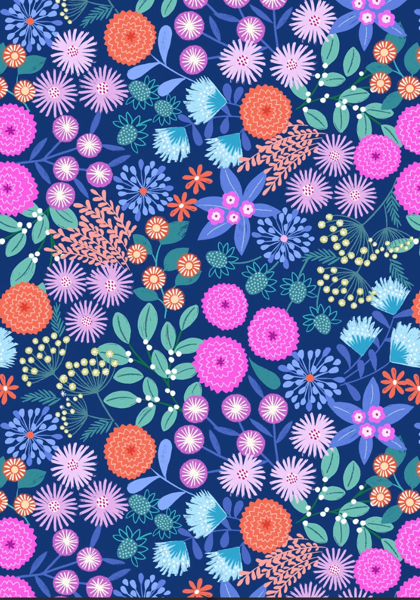 Creative Landscapes by the 1/4 Yard - Landscape Floral Dark Blue