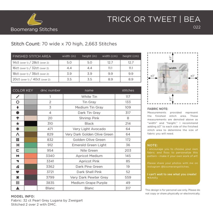Trick or Tweet Bea Cross Stitch Pattern