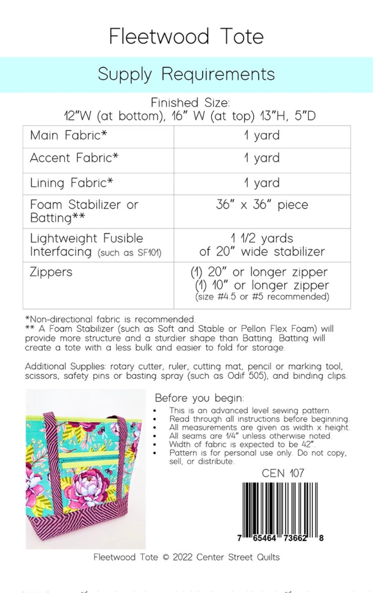 Fleetwood Tote Pattern