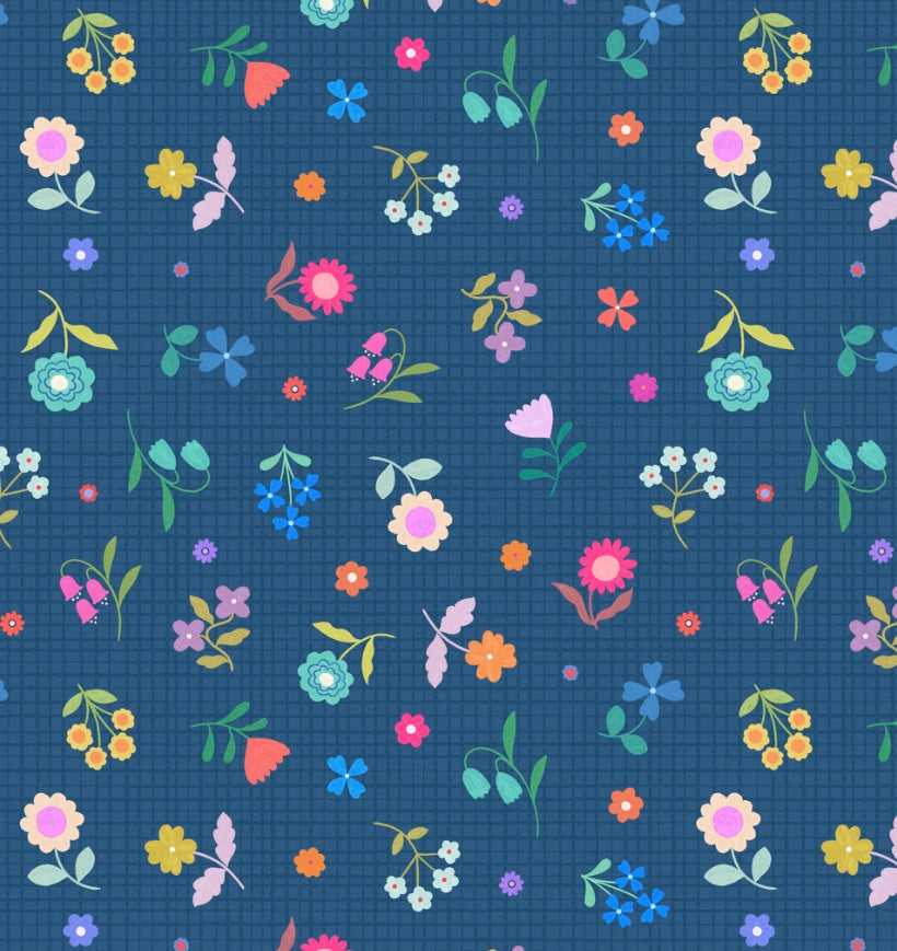 Patchwork Joy by the 1/4 Yard - Flower Grid Blue