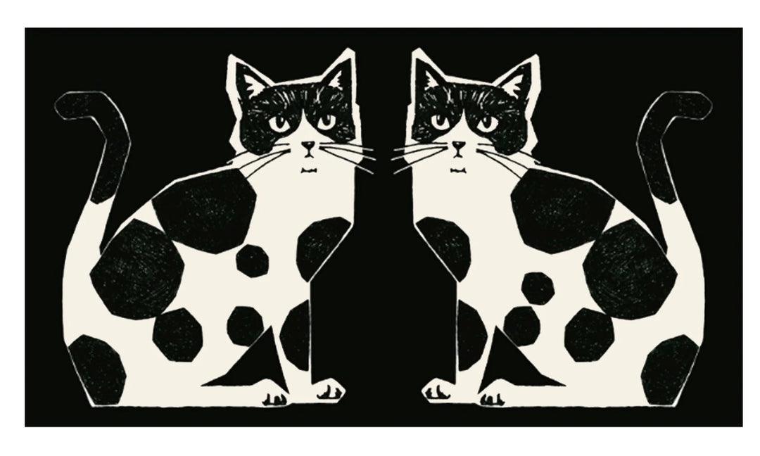 Echino Nekonoe TWO CAT Cotton/Linen Panel - Black