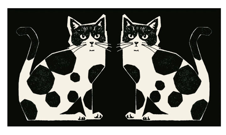Echino Nekonoe TWO CAT Cotton/Linen Panel - Black