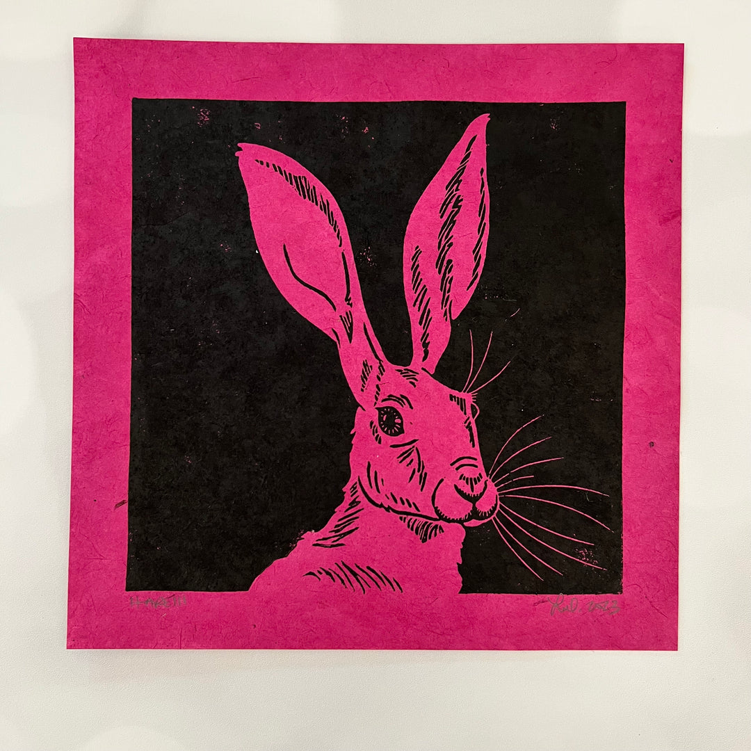 Technicolor Hares Lino Print