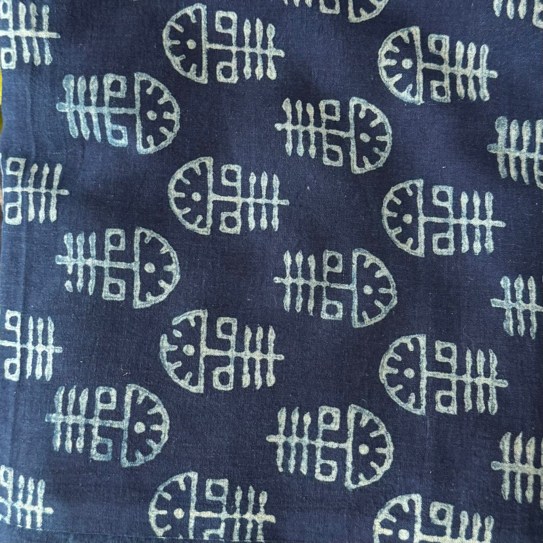 Block Printed Indian Cotton Fabric by the 1/4 Yard - Blue 7