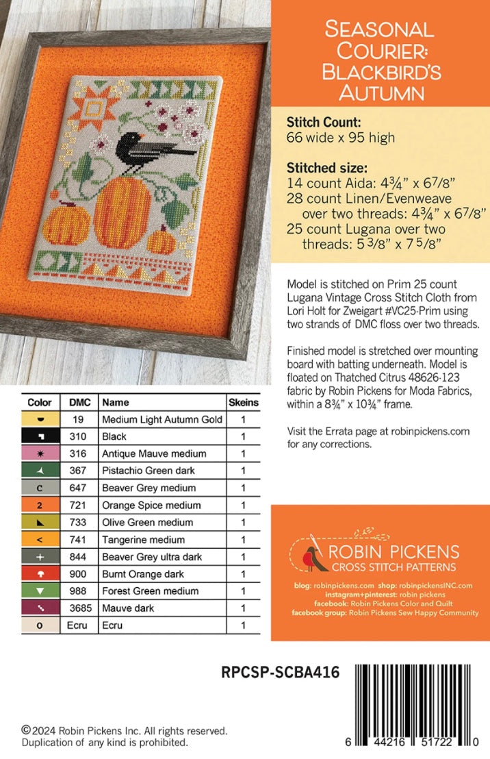 Blackbird's Autumn Cross Stitch Pattern