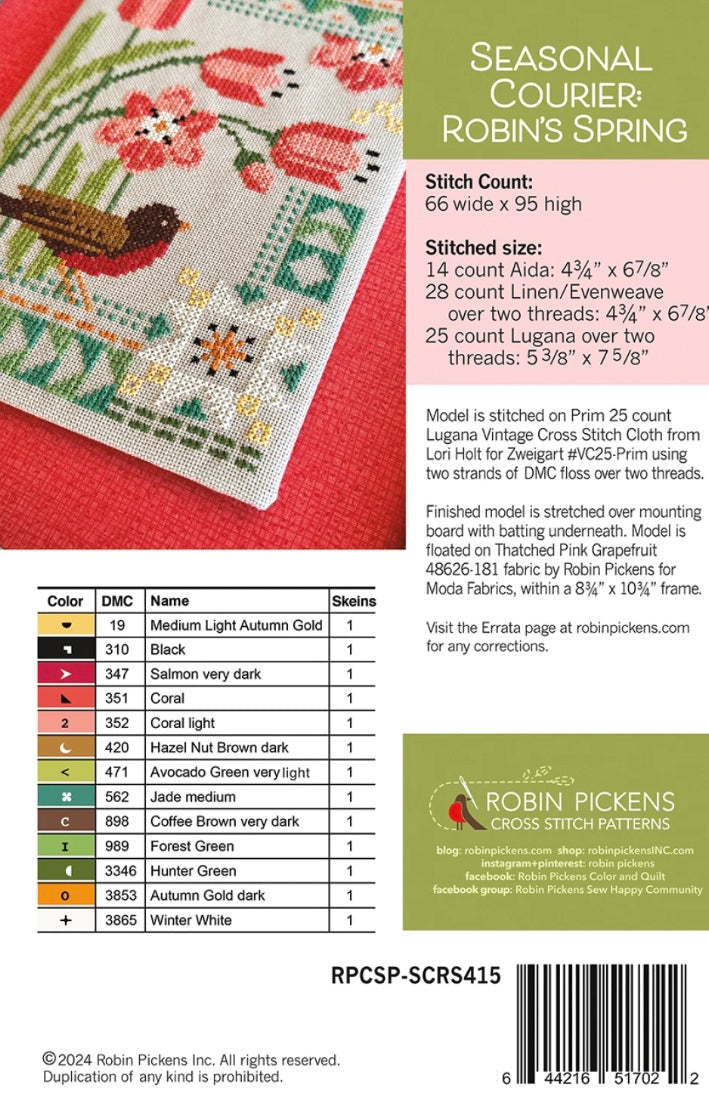 Robin's Spring Cross Stitch Pattern