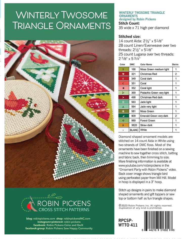 Winterly Twosome Triangle Ornaments Cross Stitch Pattern