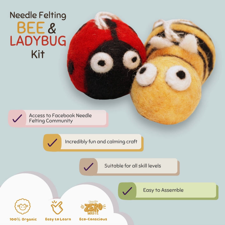 Needle Felting Bee and Ladybug Kit