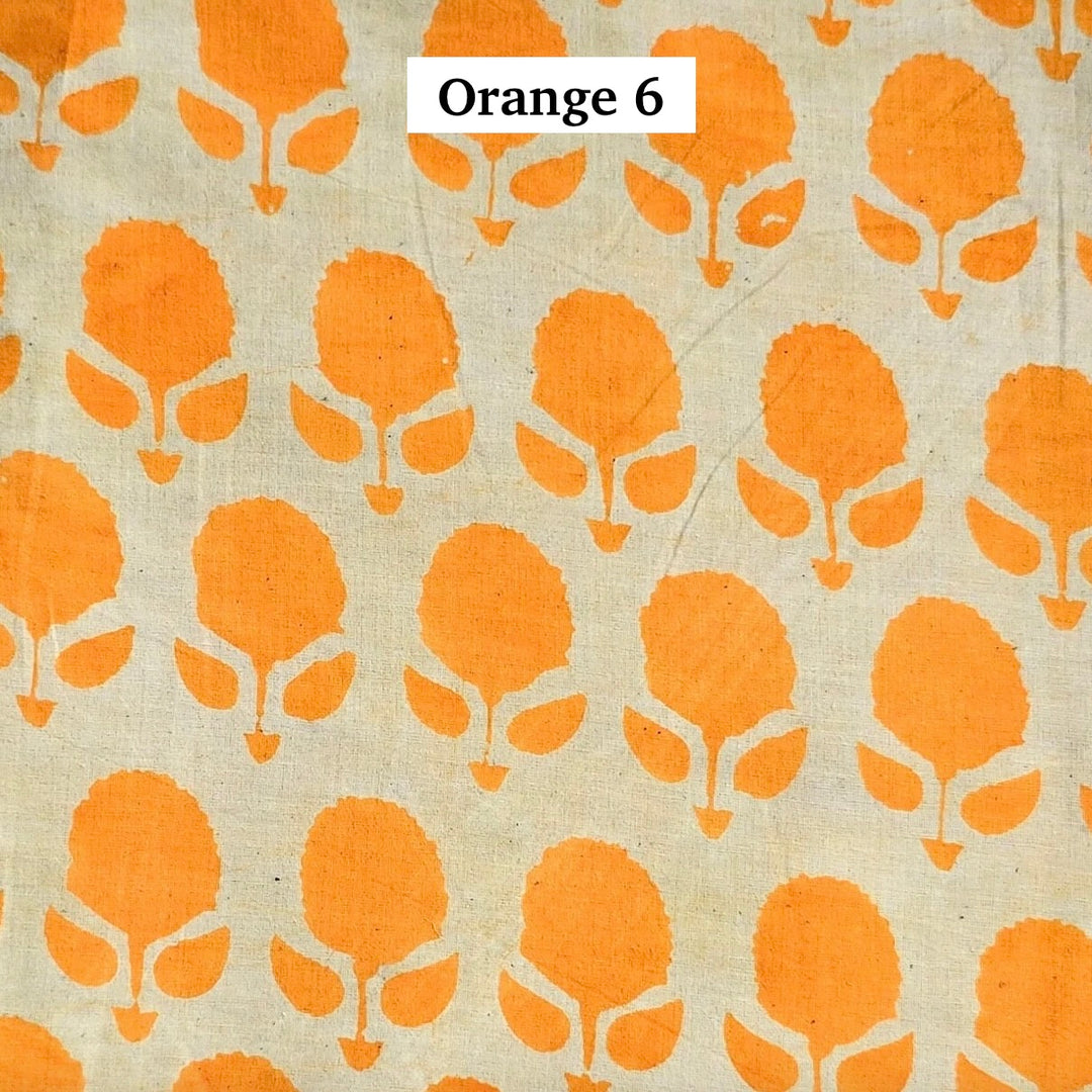 Block Printed Indian Cotton Fabric by the 1/4 Yard - Orange 6