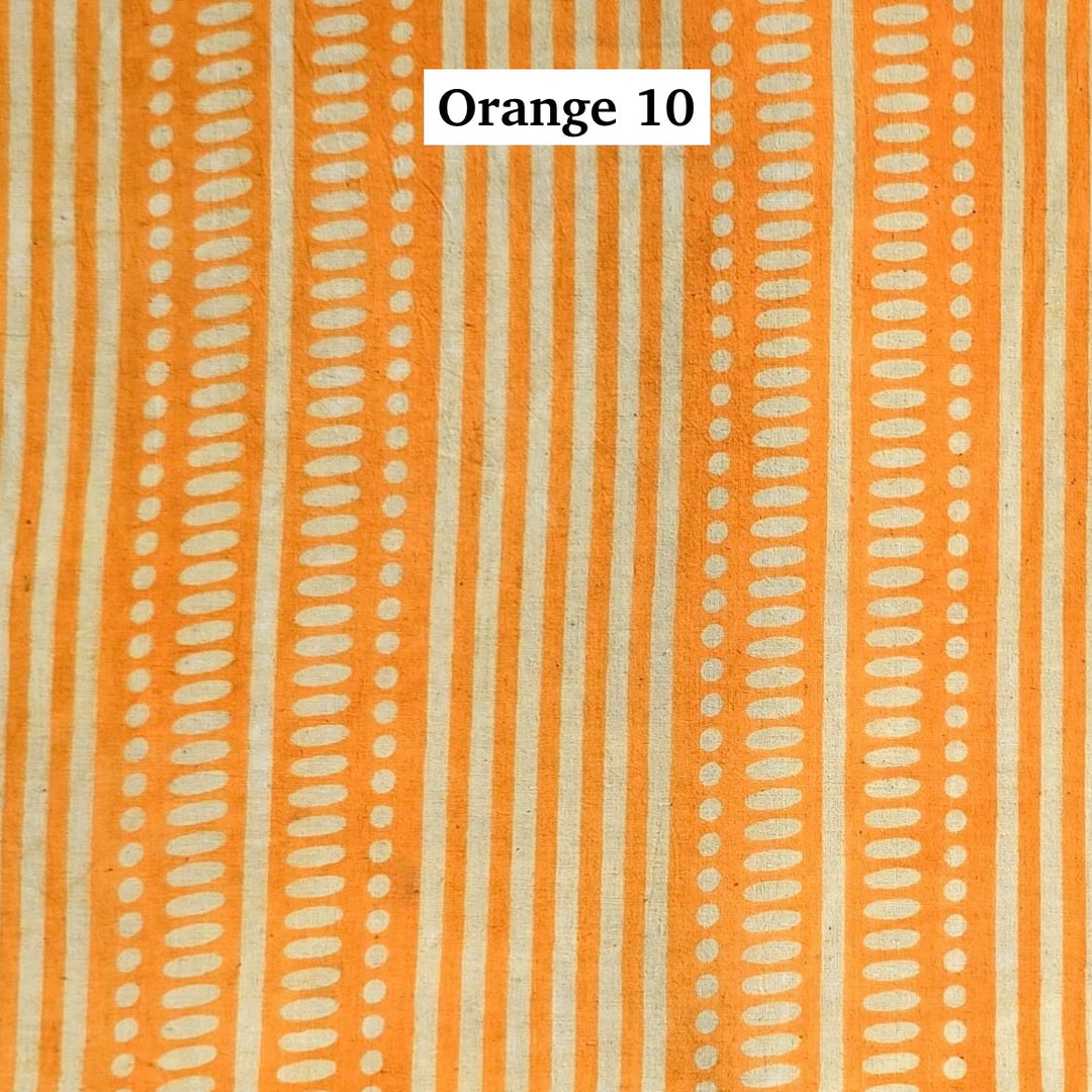 Block Printed Indian Cotton Fabric by the 1/4 Yard - Orange 10