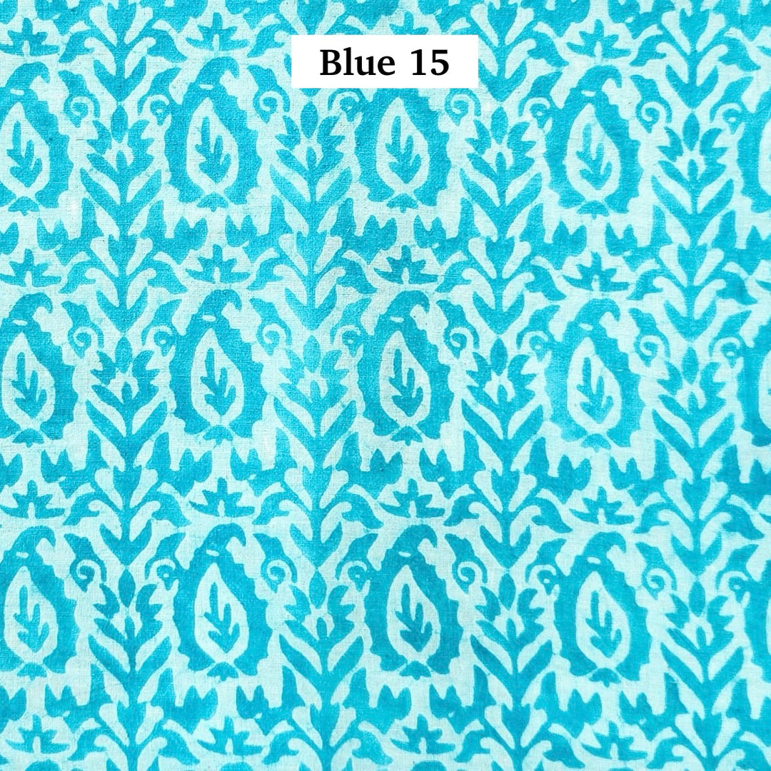 Block Printed Indian Cotton Fabric by the 1/4 Yard - Blue 15