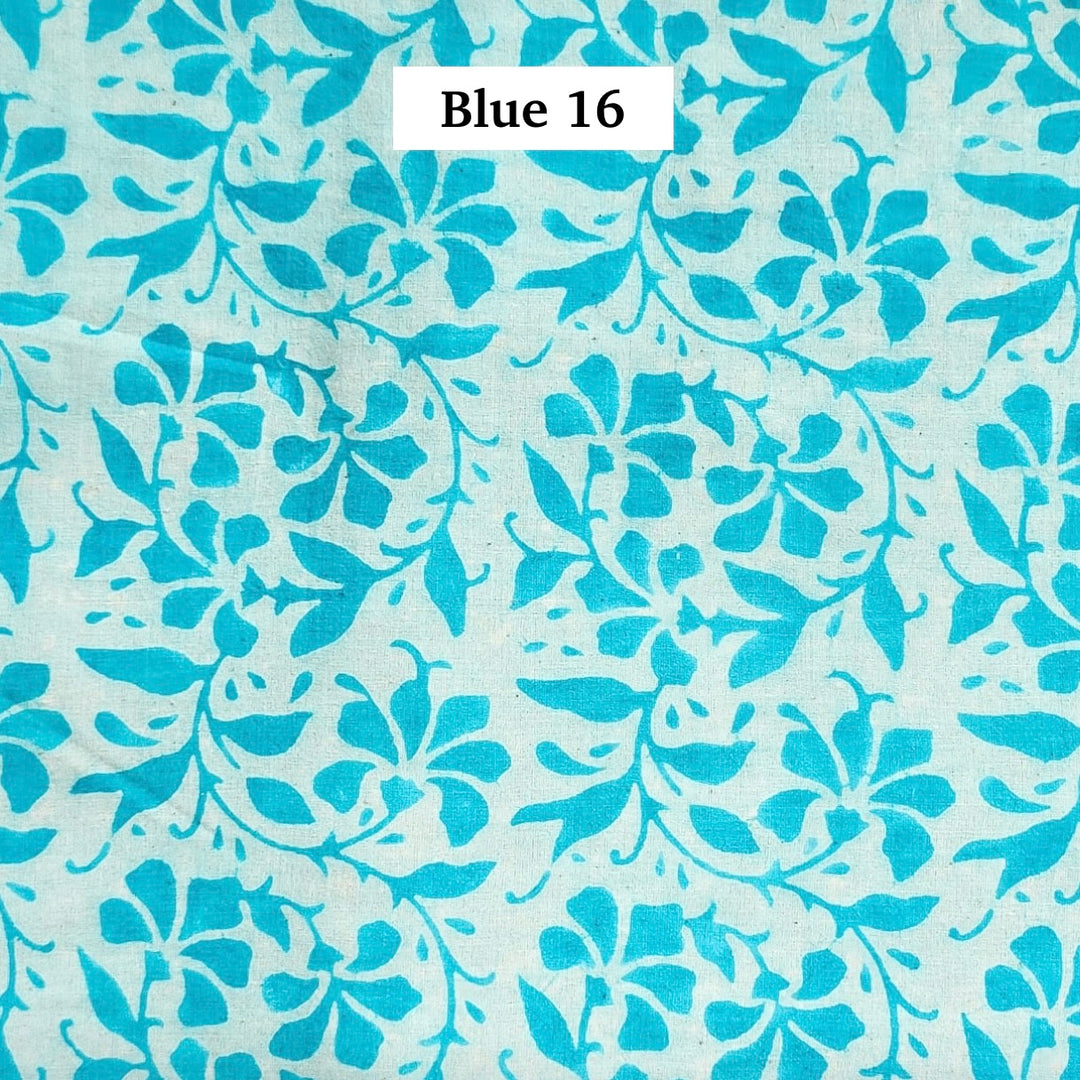 Block Printed Indian Cotton Fabric by the 1/4 Yard - Blue 16