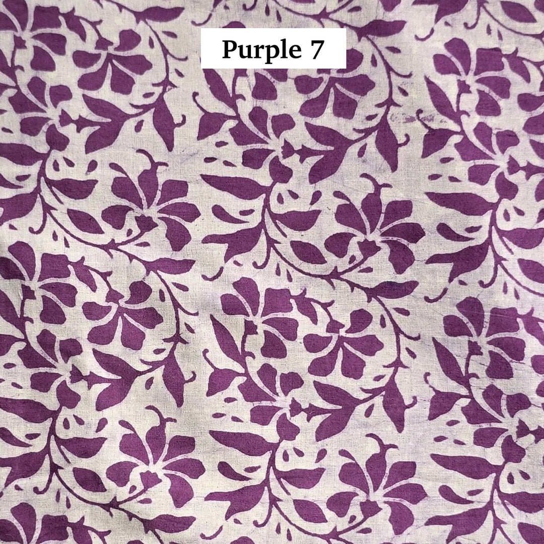 Block Printed Indian Cotton Fabric by the 1/4 Yard - Purple 7