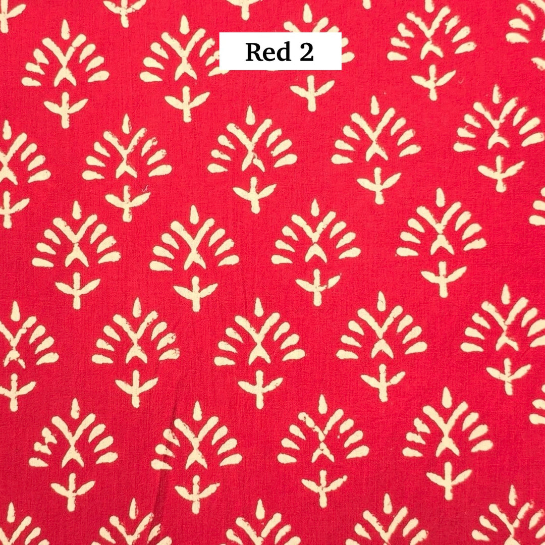 Block Printed Indian Cotton Fabric by the 1/4 Yard - Red 2