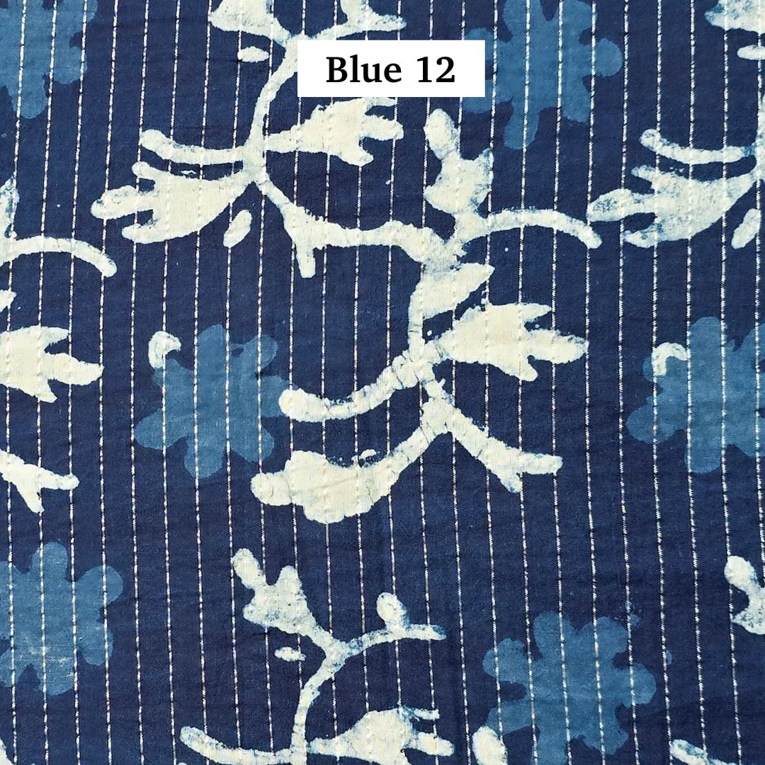 Block Printed Indian Cotton Fabric by the 1/4 Yard - Blue 12